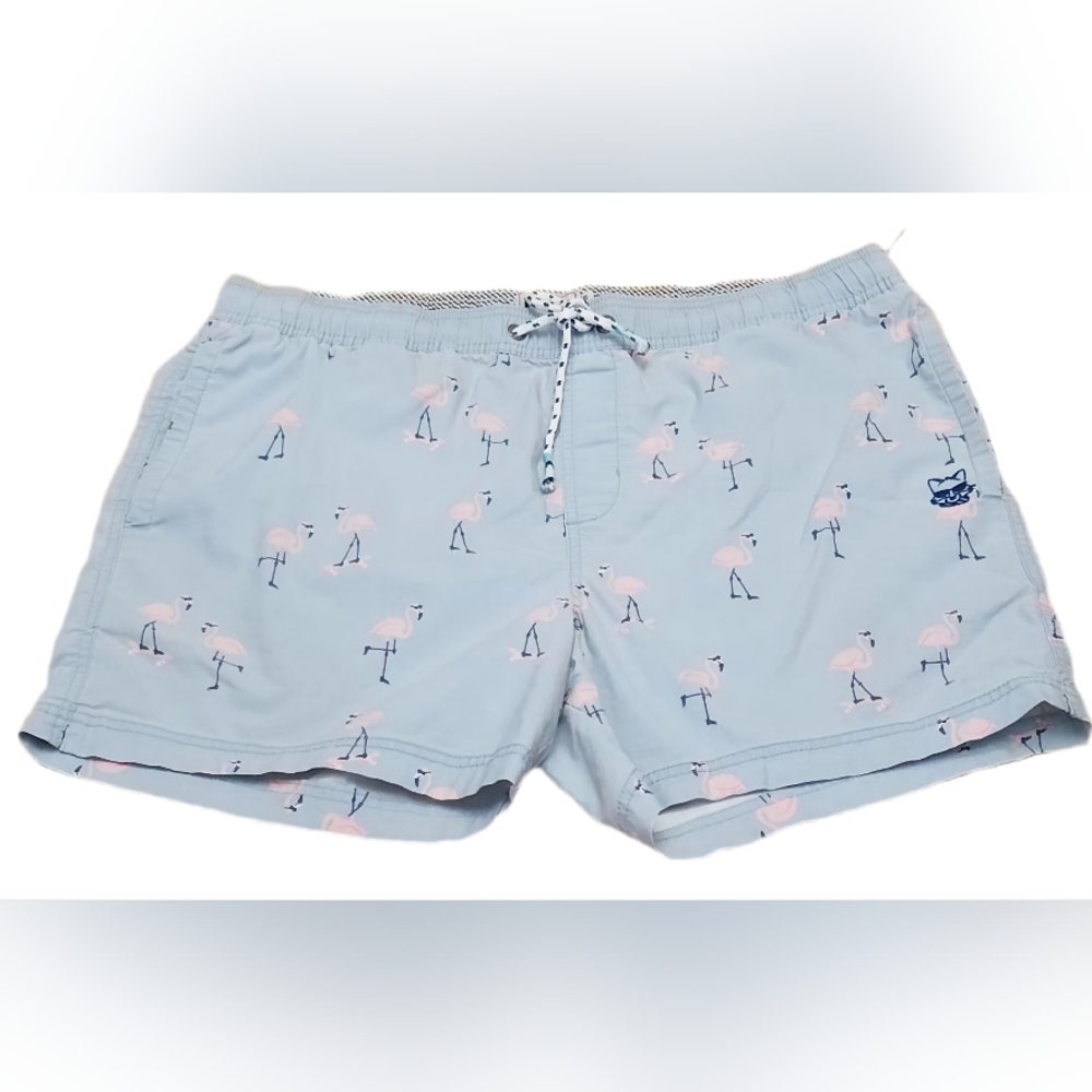 Party Pants Men'sTrunks Blue Flamingo Swim Board Shorts XLarge Trunks Surf Beach